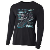 Shark Species Shark Gifts Shark Faces Tee Marine Biology Cooling Performance Long Sleeve Crew