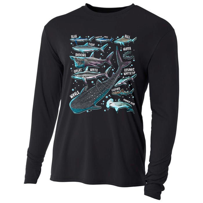 Shark Species Shark Gifts Shark Faces Tee Marine Biology Cooling Performance Long Sleeve Crew