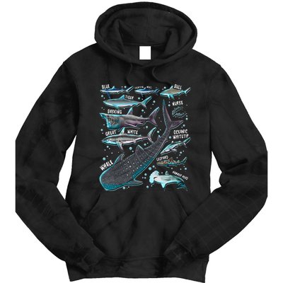 Shark Species Shark Gifts Shark Faces Tee Marine Biology Tie Dye Hoodie