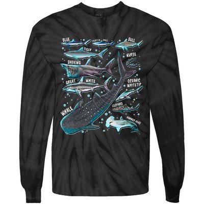 Shark Species Shark Gifts Shark Faces Tee Marine Biology Tie-Dye Long Sleeve Shirt