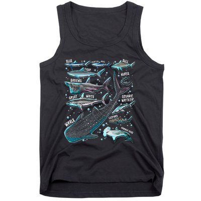 Shark Species Shark Gifts Shark Faces Tee Marine Biology Tank Top