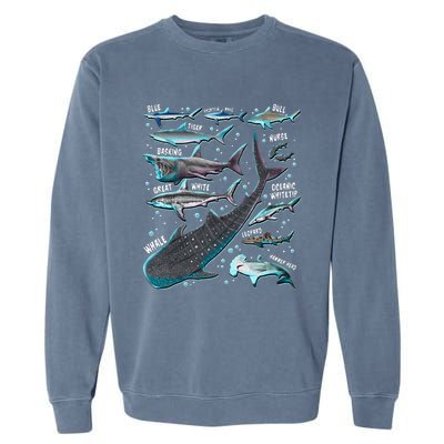 Shark Species Shark Gifts Shark Faces Tee Marine Biology Garment-Dyed Sweatshirt