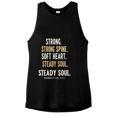 Strong Spine Soft Heart Steady Soul Bible Verse Ladies PosiCharge Tri-Blend Wicking Tank