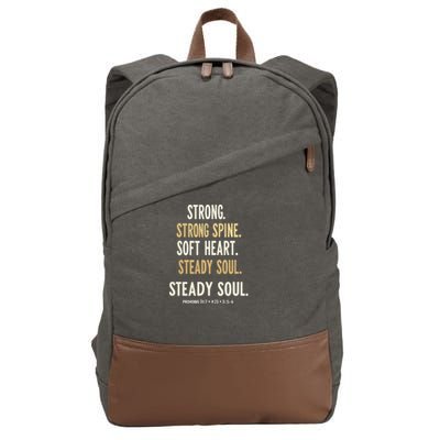Strong Spine Soft Heart Steady Soul Bible Verse Cotton Canvas Backpack
