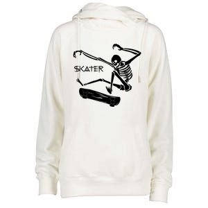 Skateboarding Skeleton Skater Gift Womens Funnel Neck Pullover Hood