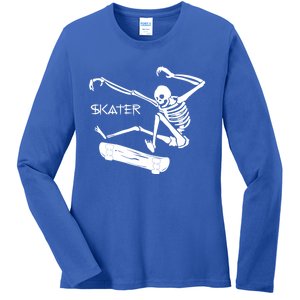 Skateboarding Skeleton Skater Gift Ladies Long Sleeve Shirt