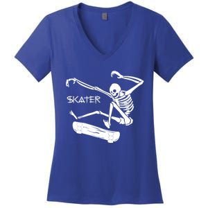 Skateboarding Skeleton Skater Gift Women's V-Neck T-Shirt