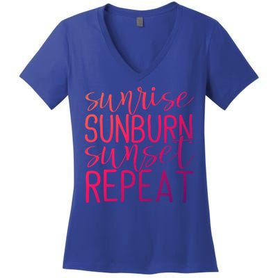 Sunrise Sunburn Sunset Repeat Tank Funny Summer Casual Gift Women's V-Neck T-Shirt