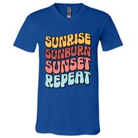 Sunrise Sunburn Sunset Repeat Vacation Retro Gift V-Neck T-Shirt