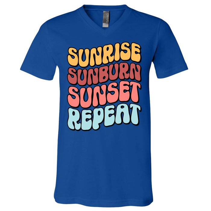 Sunrise Sunburn Sunset Repeat Vacation Retro Gift V-Neck T-Shirt