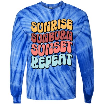 Sunrise Sunburn Sunset Repeat Vacation Retro Gift Tie-Dye Long Sleeve Shirt