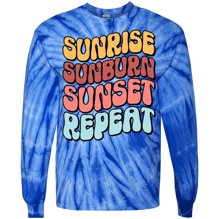 Sunrise Sunburn Sunset Repeat Vacation Retro Gift Tie-Dye Long Sleeve Shirt