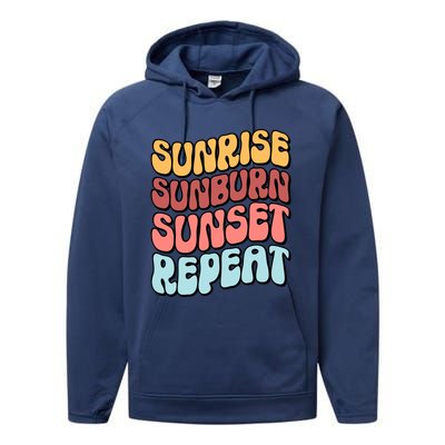 Sunrise Sunburn Sunset Repeat Vacation Retro Gift Performance Fleece Hoodie