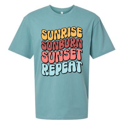 Sunrise Sunburn Sunset Repeat Vacation Retro Gift Sueded Cloud Jersey T-Shirt