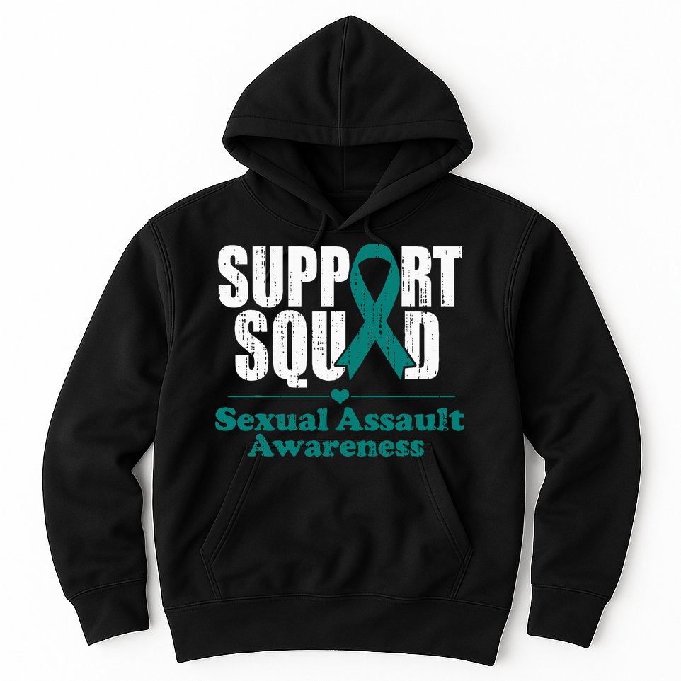 Support Squad Sexual Assault Awareness Month Teal Ribbon Hoodie