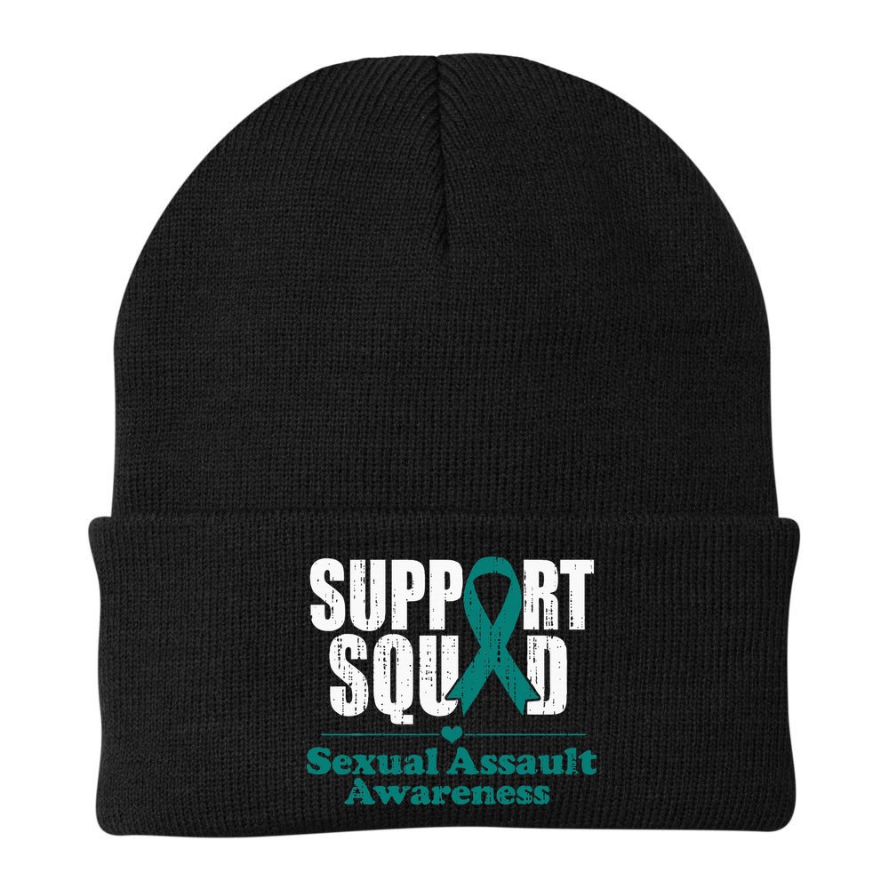 Support Squad Sexual Assault Awareness Month Teal Ribbon Beanie