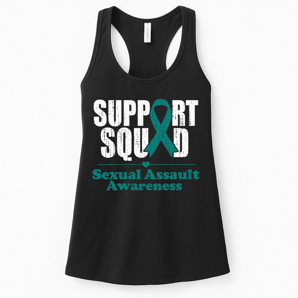 Support Squad Sexual Assault Awareness Month Teal Ribbon Womens Tank Top