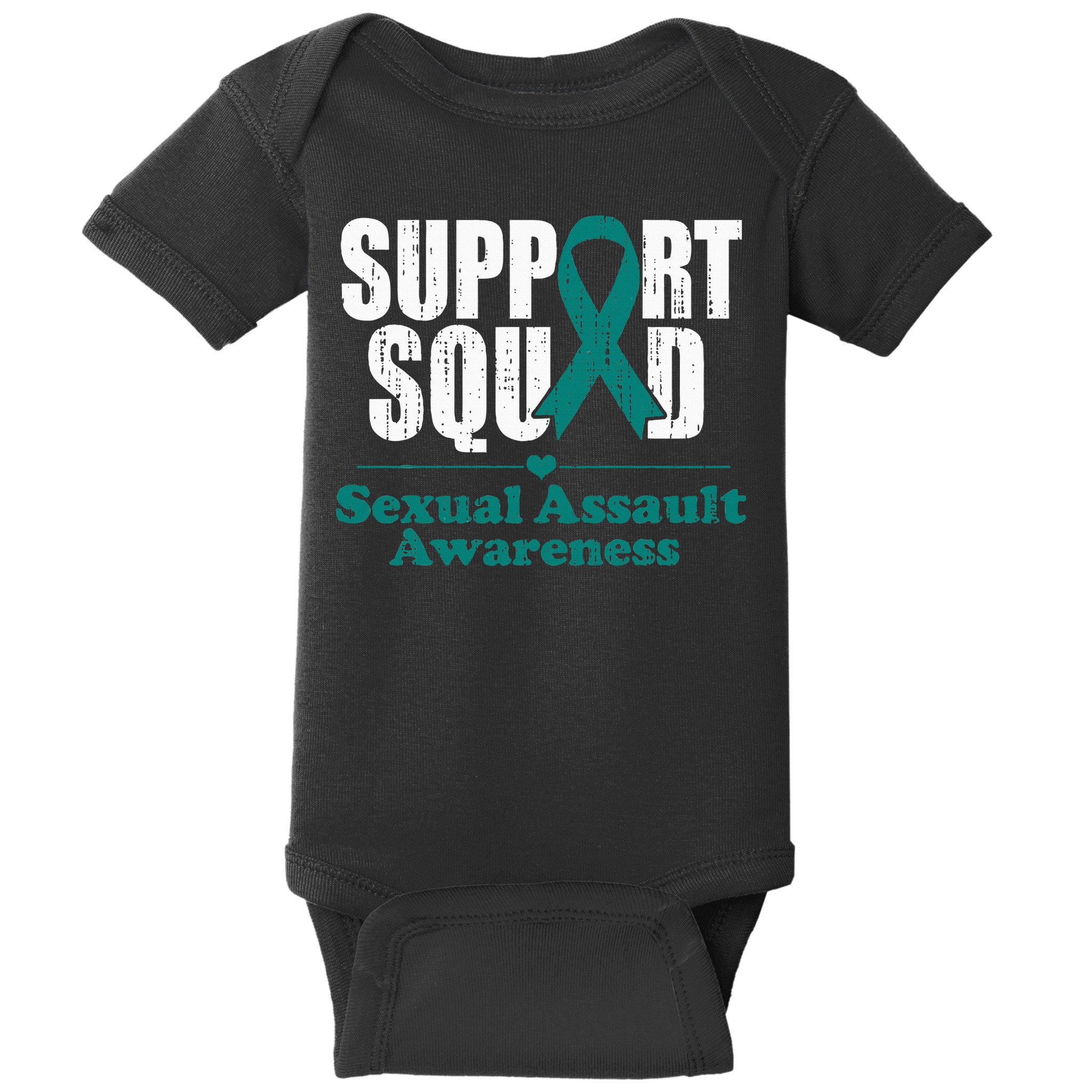 Support Squad Sexual Assault Awareness Month Teal Ribbon Baby Bodysuit