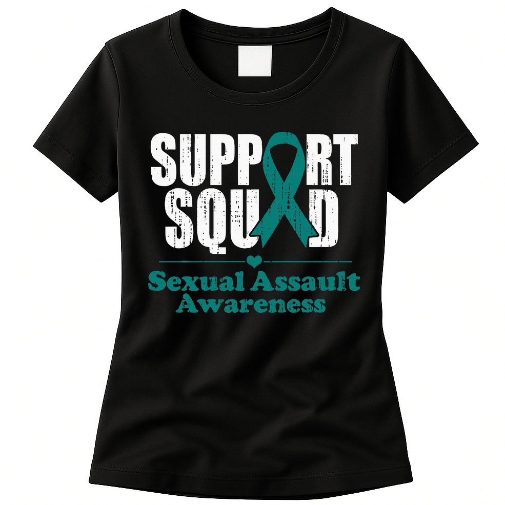 Support Squad Sexual Assault Awareness Month Teal Ribbon Womens T-Shirt