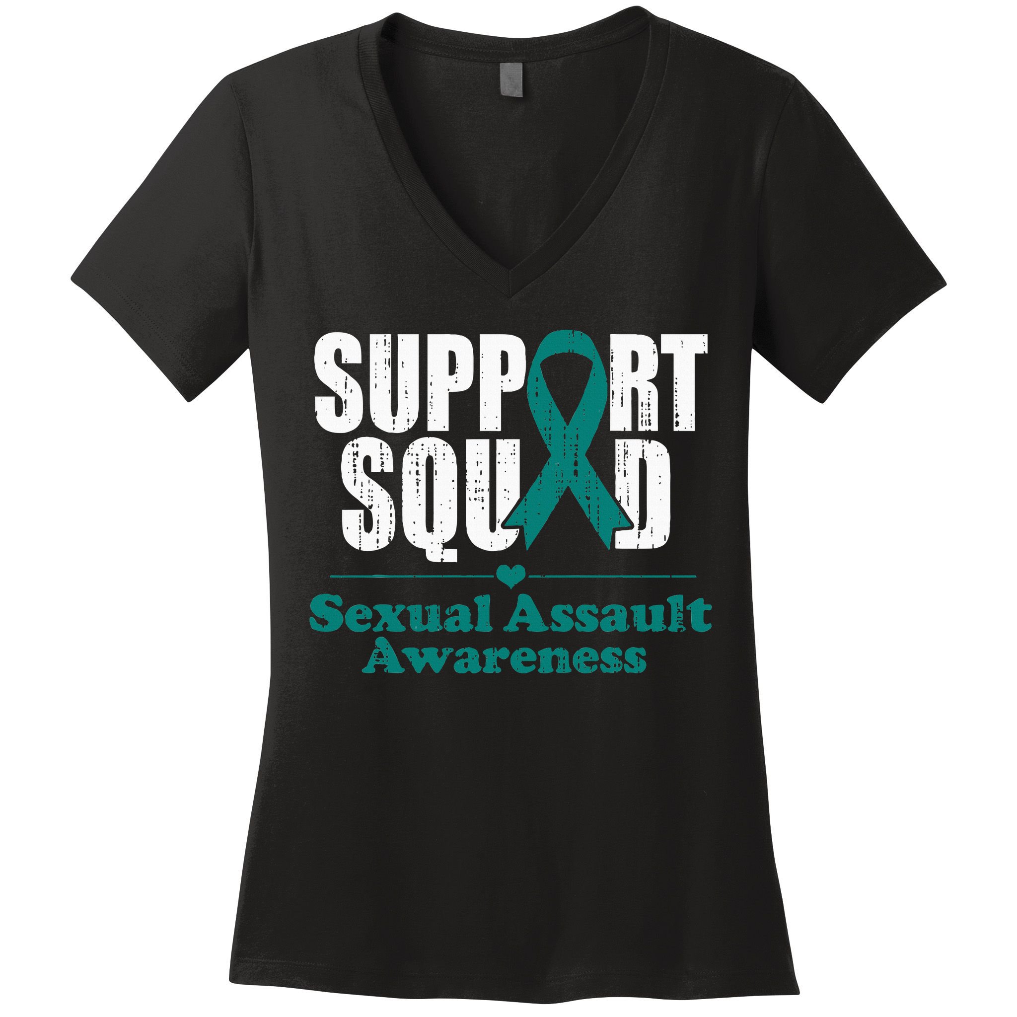 Support Squad Sexual Assault Awareness Month Teal Ribbon Women's V-Neck T-Shirt
