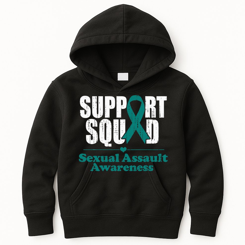Support Squad Sexual Assault Awareness Month Teal Ribbon Kids Hoodie
