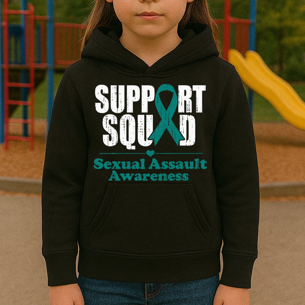 Support Squad Sexual Assault Awareness Month Teal Ribbon Kids Hoodie