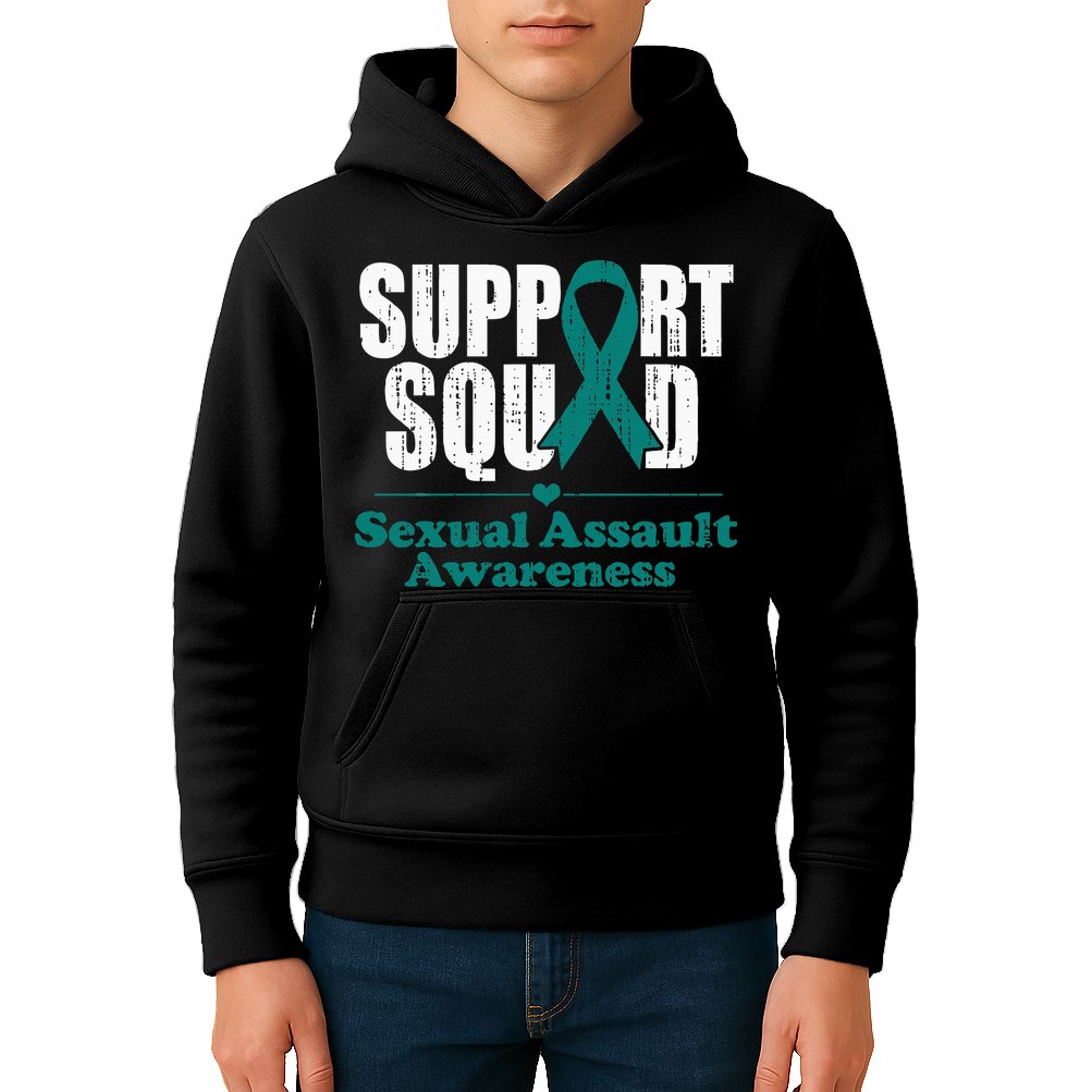 Support Squad Sexual Assault Awareness Month Teal Ribbon Kids Hoodie