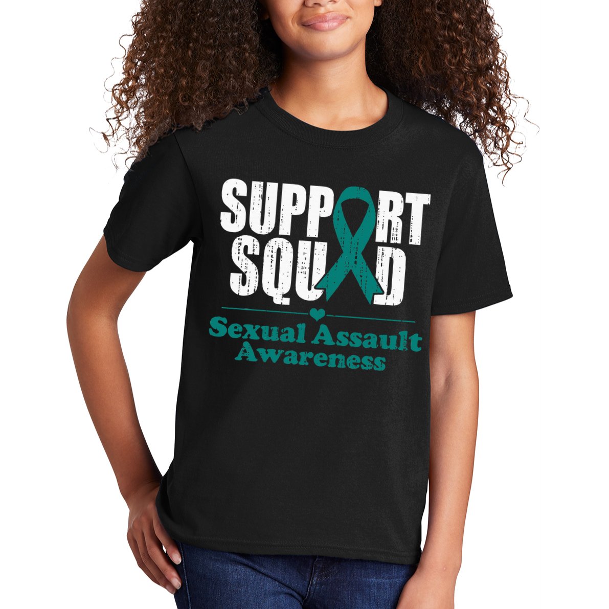Support Squad Sexual Assault Awareness Month Teal Ribbon Kids T-Shirt