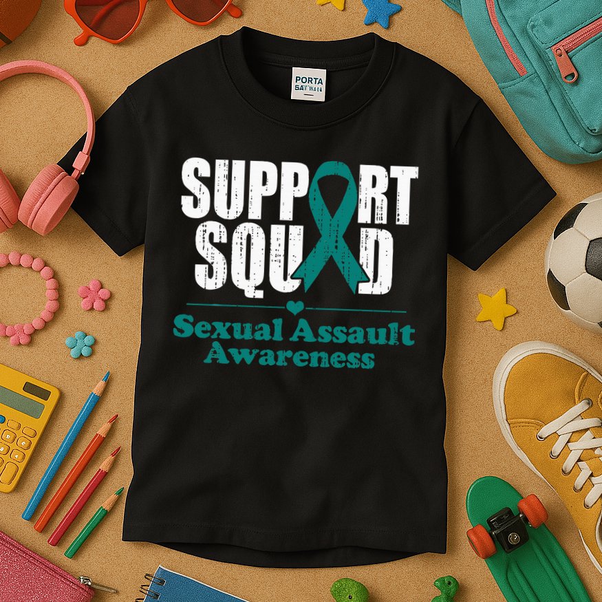 Support Squad Sexual Assault Awareness Month Teal Ribbon Kids T-Shirt