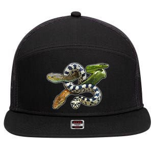 Snakes Snake Species Herpetology 7 Panel Mesh Trucker Snapback Hat