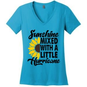 Sunflower She's Sunshine Mixed With A Little Hurricane Cute Gift Women's V-Neck T-Shirt