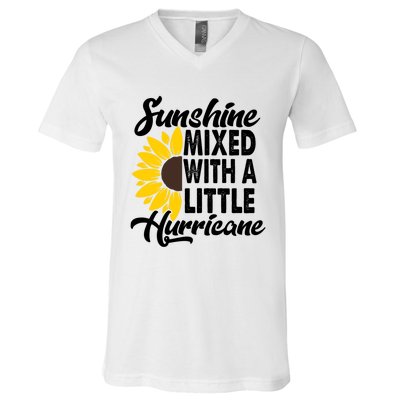 Sunflower She's Sunshine Mixed With A Little Hurricane Cute Gift V-Neck T-Shirt