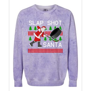 Slap Shot Santa Hockey Christmas Gift Office Christmas Party Meaningful Gift Colorblast Crewneck Sweatshirt