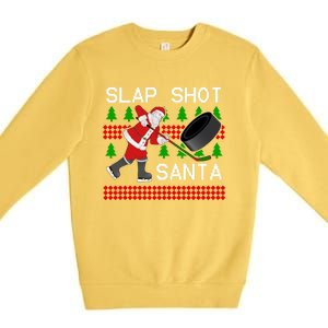 Slap Shot Santa Hockey Christmas Gift Office Christmas Party Meaningful Gift Premium Crewneck Sweatshirt