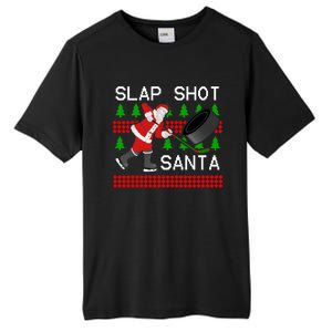 Slap Shot Santa Hockey Christmas Gift Office Christmas Party Meaningful Gift Tall Fusion ChromaSoft Performance T-Shirt