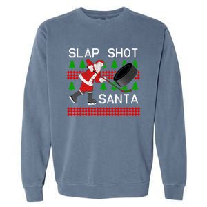 Slap Shot Santa Hockey Christmas Gift Office Christmas Party Meaningful Gift Garment-Dyed Sweatshirt