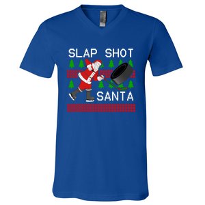 Slap Shot Santa Hockey Christmas Gift Office Christmas Party Meaningful Gift V-Neck T-Shirt