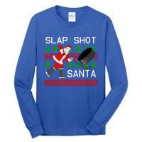 Slap Shot Santa Hockey Christmas Gift Office Christmas Party Meaningful Gift Tall Long Sleeve T-Shirt