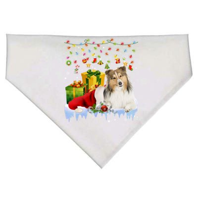 Shetland Sheepdog Santa Hat Christmas Lights Xmas Pajama Great Gift USA-Made Doggie Bandana