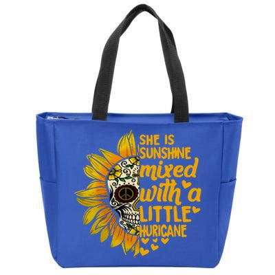 Sunflower Skull She Is Sunshine Mixed With A Hurricane Gift Zip Tote Bag