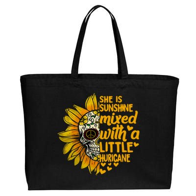 Sunflower Skull She Is Sunshine Mixed With A Hurricane Gift Cotton Canvas Jumbo Tote