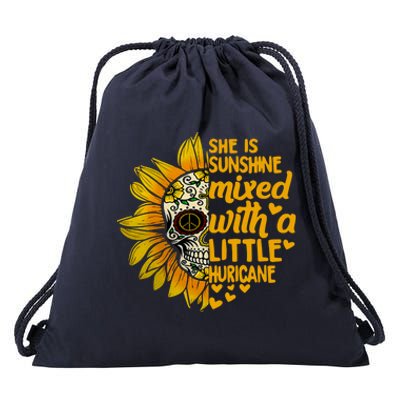 Sunflower Skull She Is Sunshine Mixed With A Hurricane Gift Drawstring Bag