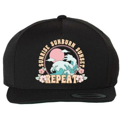 Sunrise Sunburn Sunset Repeat Beach Day Vacation Sea Ocean Gift Wool Snapback Cap