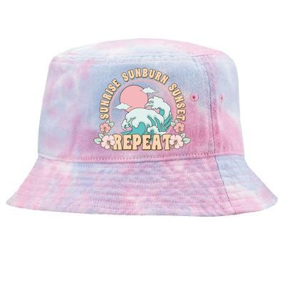 Sunrise Sunburn Sunset Repeat Beach Day Vacation Sea Ocean Gift Tie-Dyed Bucket Hat