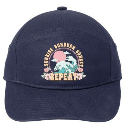 Sunrise Sunburn Sunset Repeat Beach Day Vacation Sea Ocean Gift 7-Panel Snapback Hat