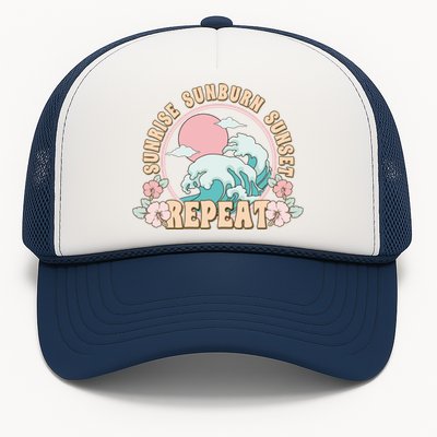 Sunrise Sunburn Sunset Repeat Beach Day Vacation Sea Ocean Gift Trucker Hat