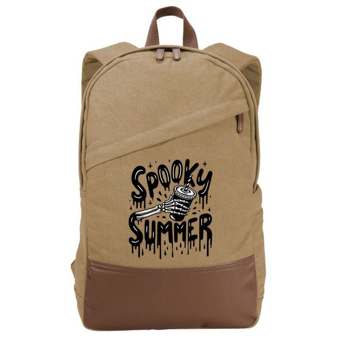 Summerween Spooky Summer Skeleton With Iced Coffee Cotton Canvas Backpack