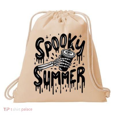 Summerween Spooky Summer Skeleton With Iced Coffee Drawstring Bag