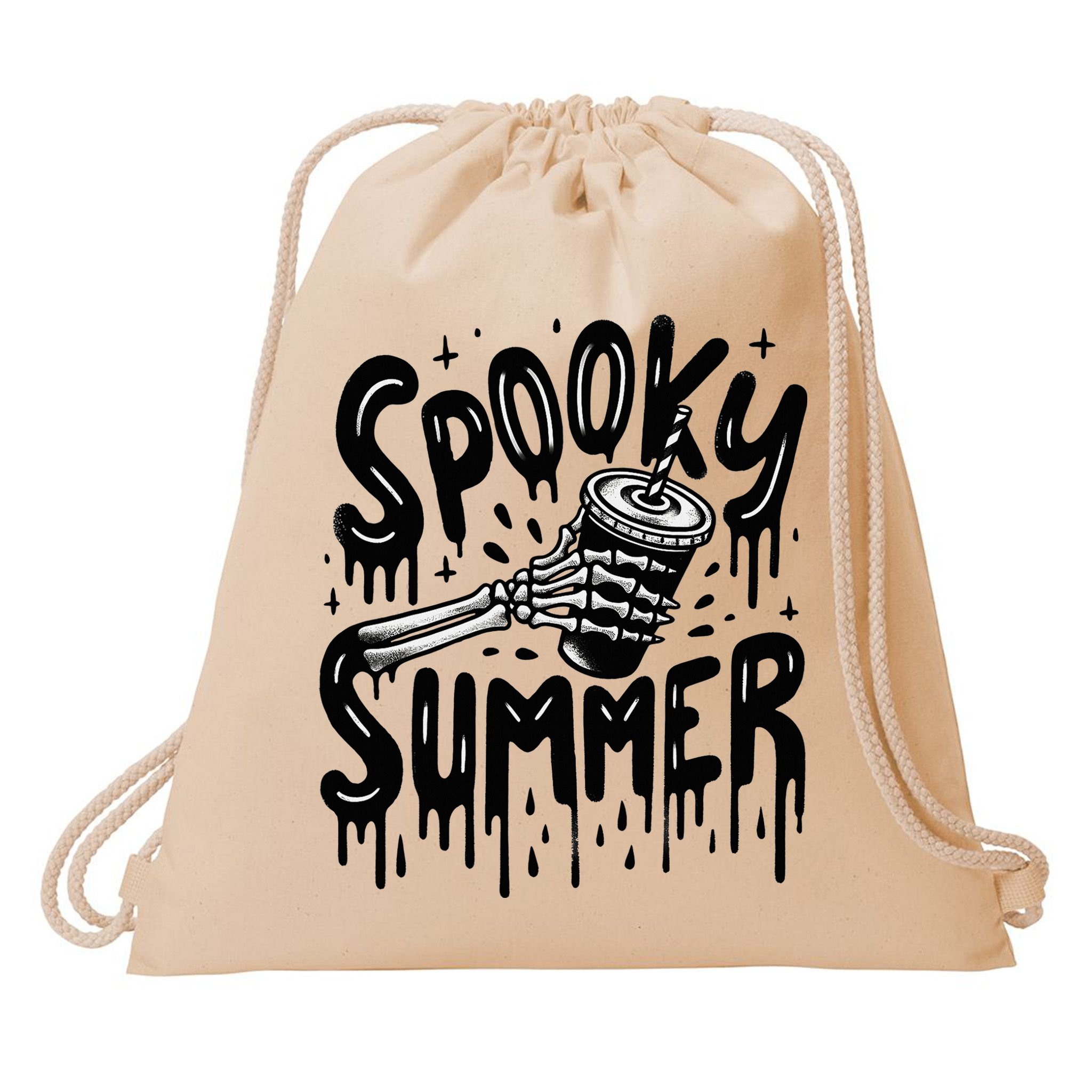 Summerween Spooky Summer Skeleton With Iced Coffee Drawstring Bag