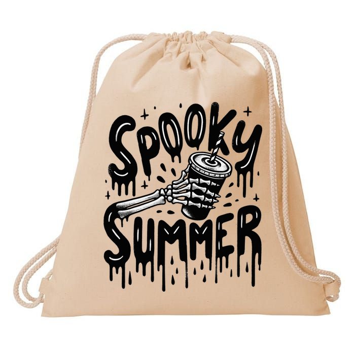 Summerween Spooky Summer Skeleton With Iced Coffee Drawstring Bag